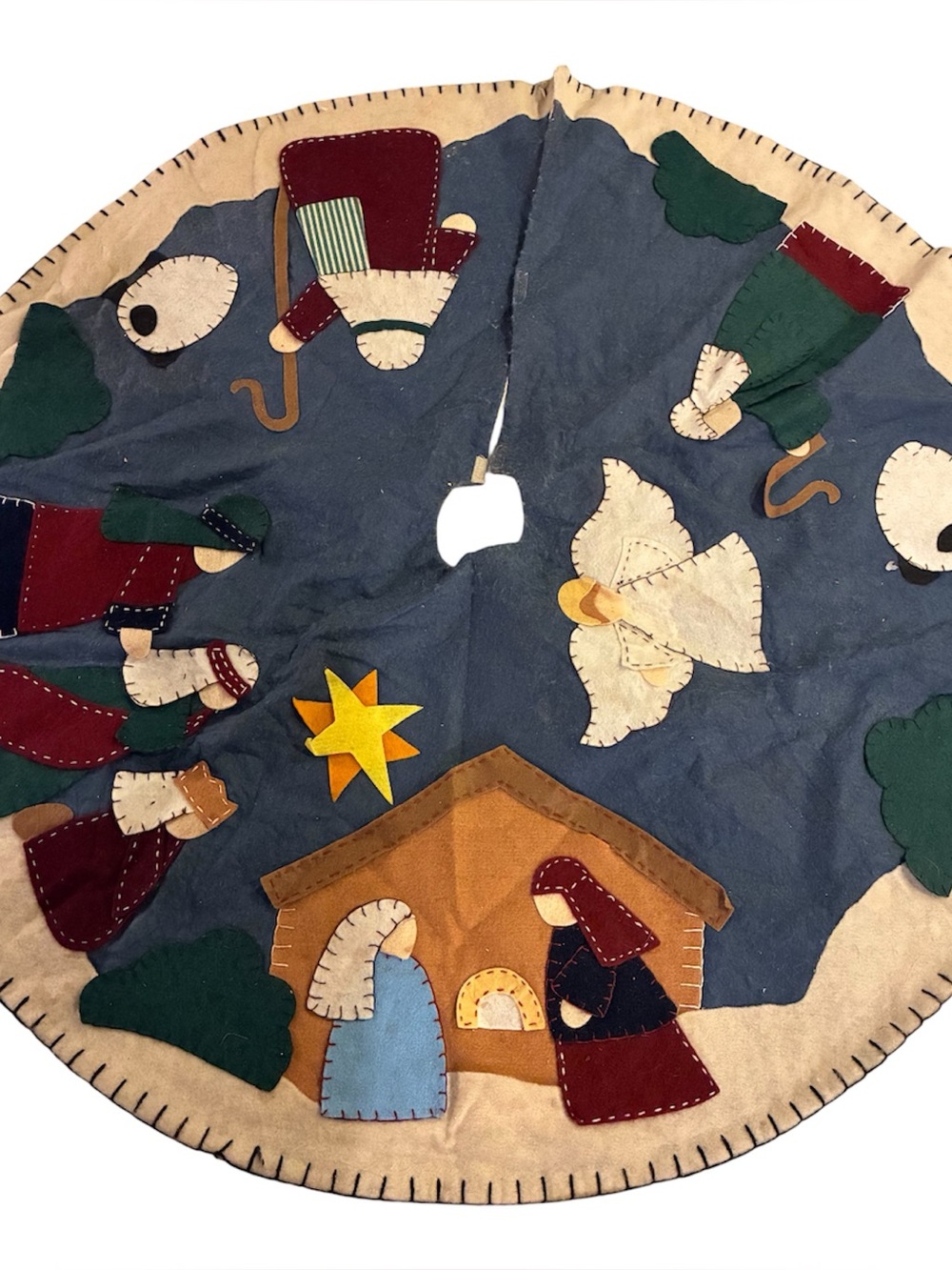 Nativity Tree Skirt - Blue, Cream, Burgundy Yellow Felt Nativity